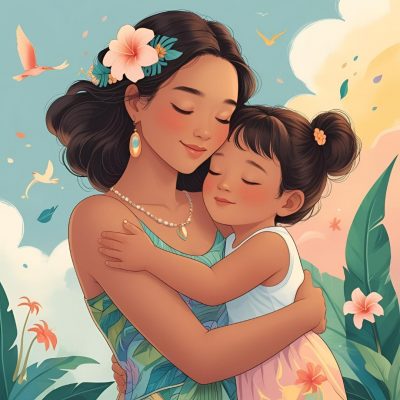 Woman hugging her inner child in pastel tones, representing emotional healing
